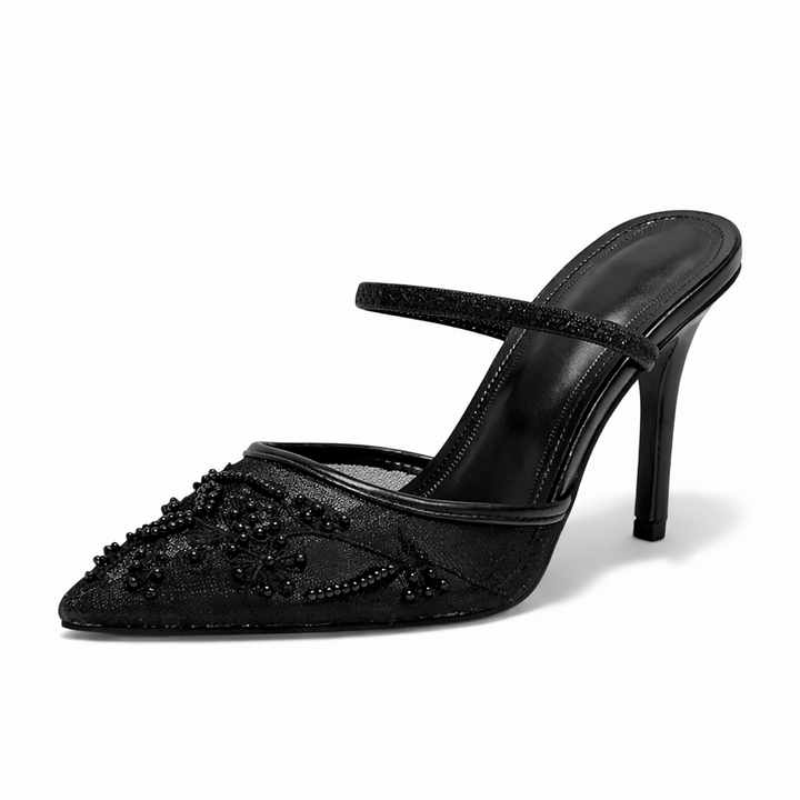 Women's Embroidered Mesh Slingback Heels