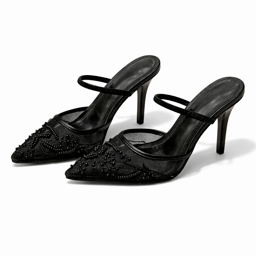Women's Embroidered Mesh Slingback Heels
