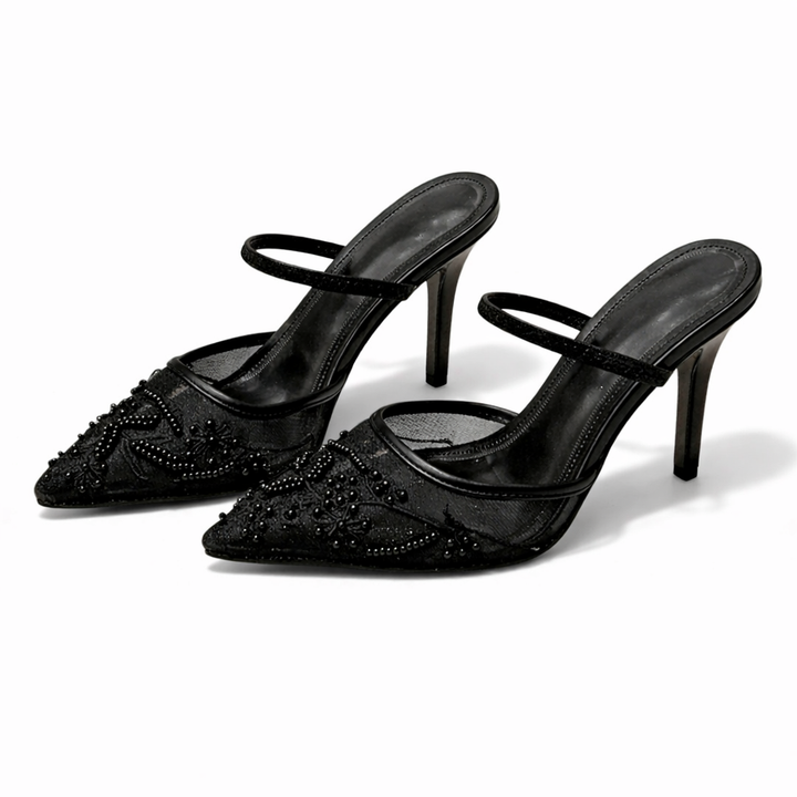 Women's Embroidered Mesh Slingback Heels