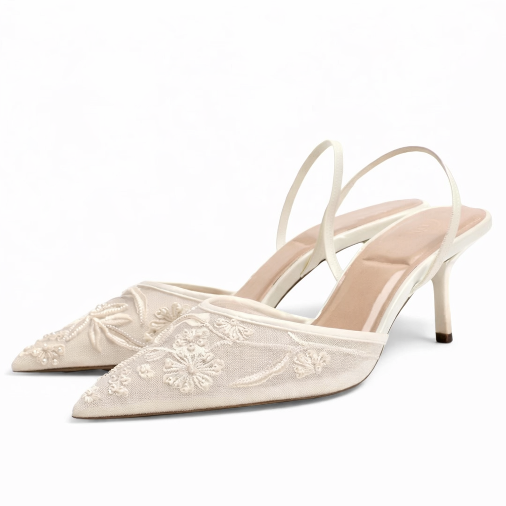 Women's Embroidered Mesh Slingback Heels