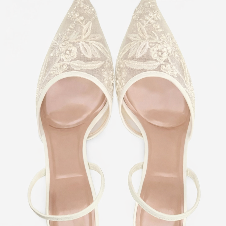 Women's Embroidered Mesh Slingback Heels