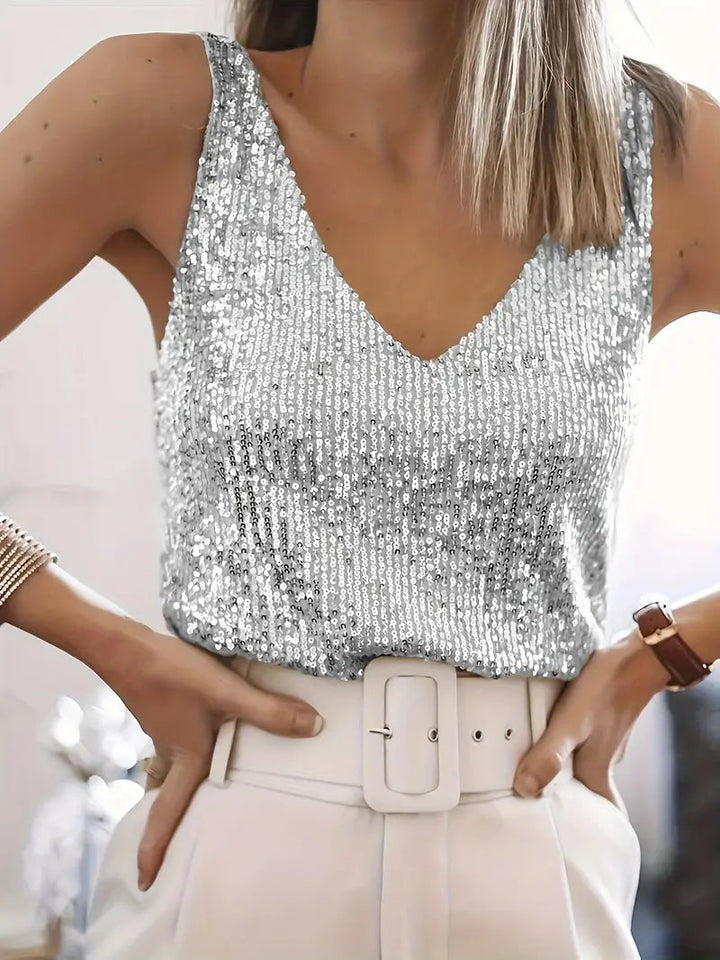 Women's Sequin V Neck Tank Top