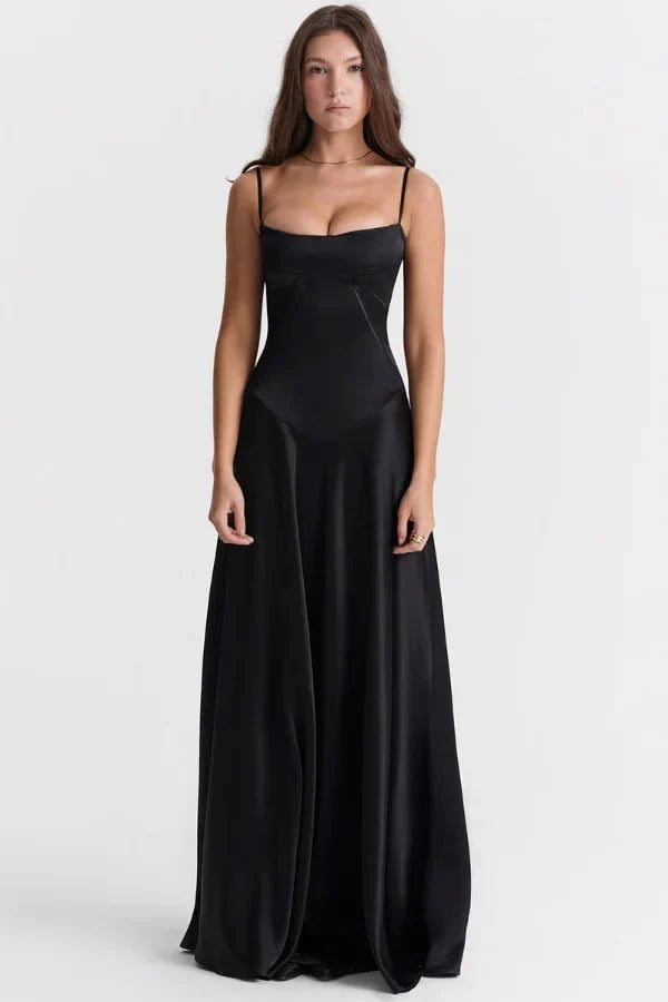 Elegant Lace-Up Satin Maxi Dress