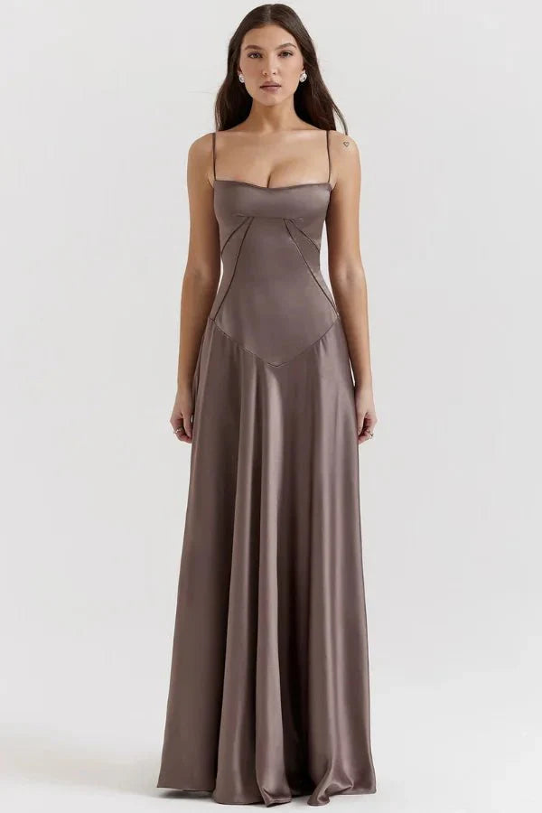 Elegant Lace-Up Satin Maxi Dress