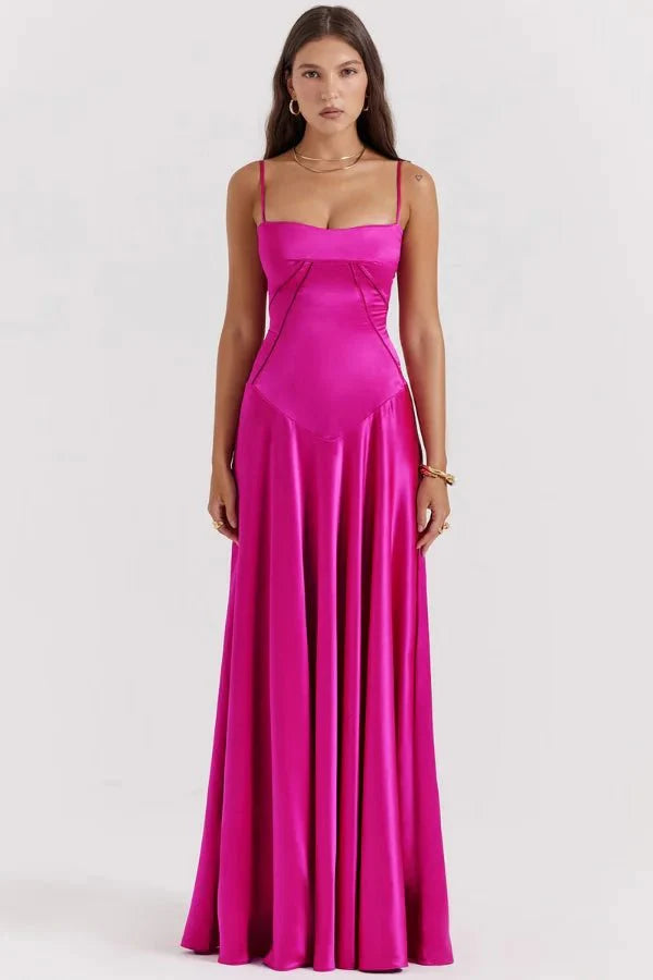 Elegant Lace-Up Satin Maxi Dress
