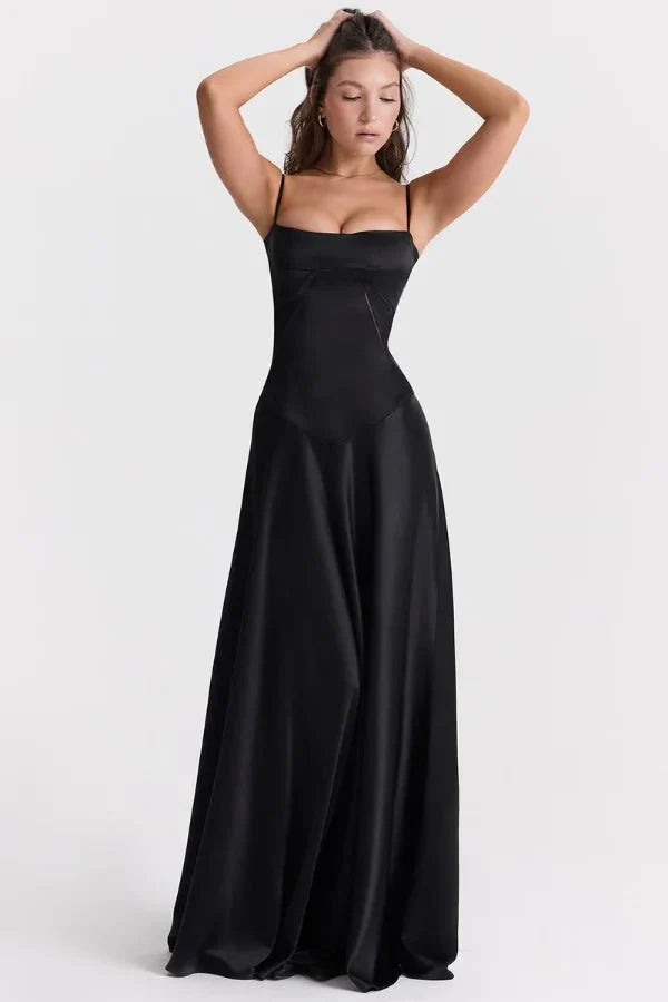 Elegant Lace-Up Satin Maxi Dress