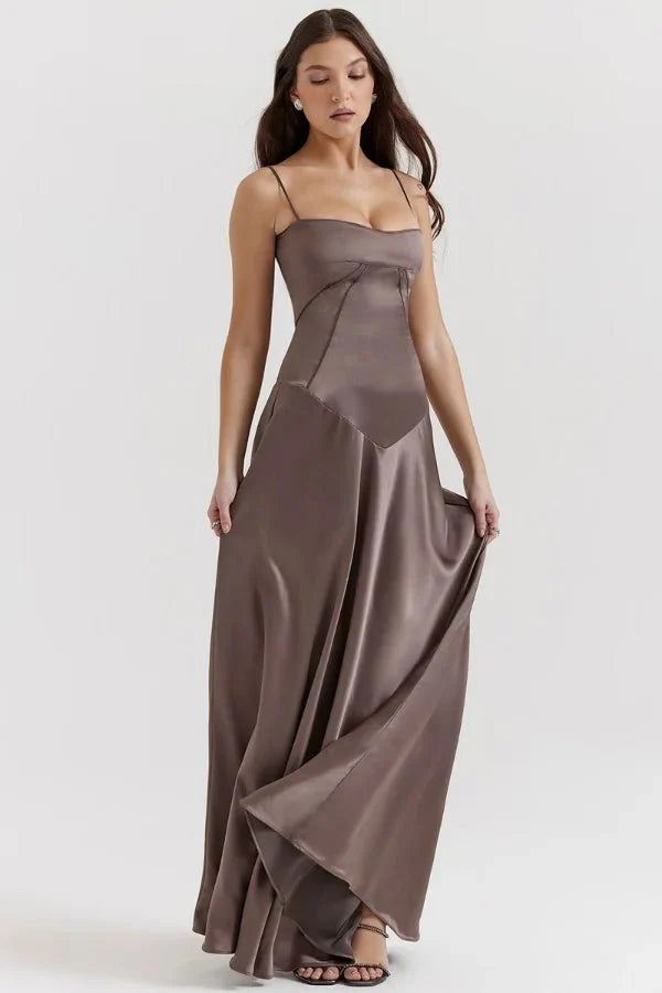 Elegant Lace-Up Satin Maxi Dress