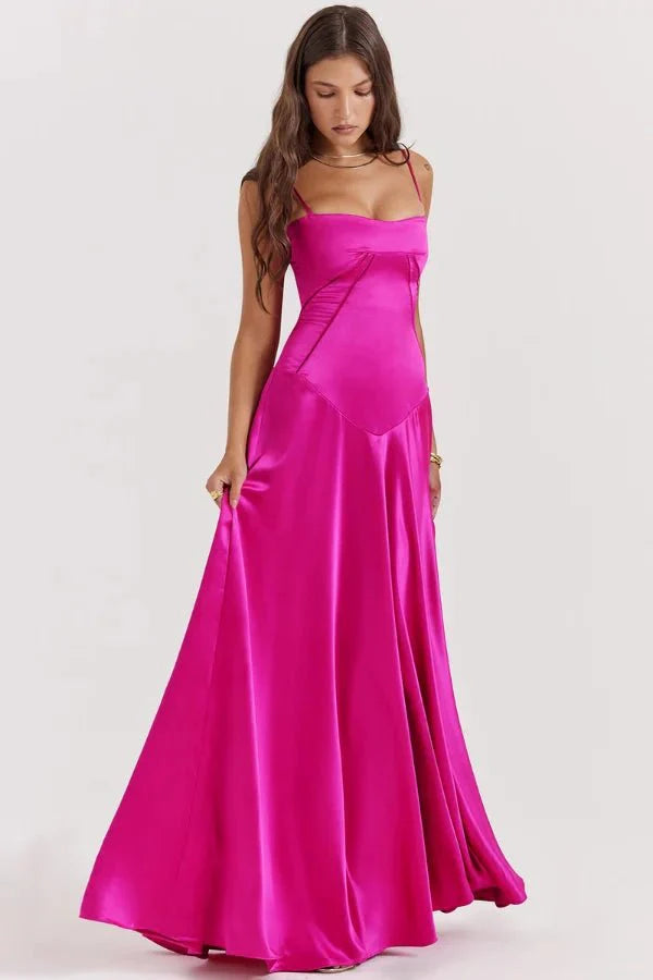 Elegant Lace-Up Satin Maxi Dress