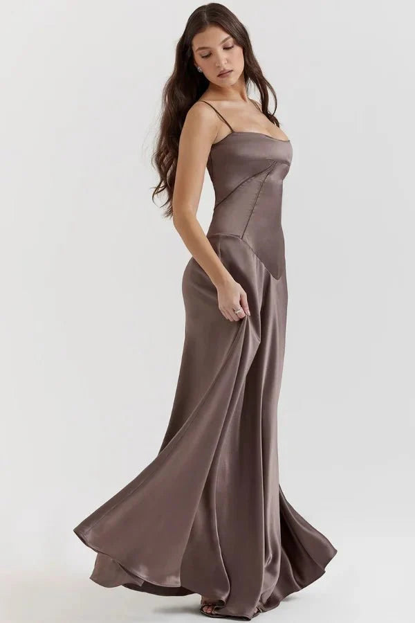 Elegant Lace-Up Satin Maxi Dress
