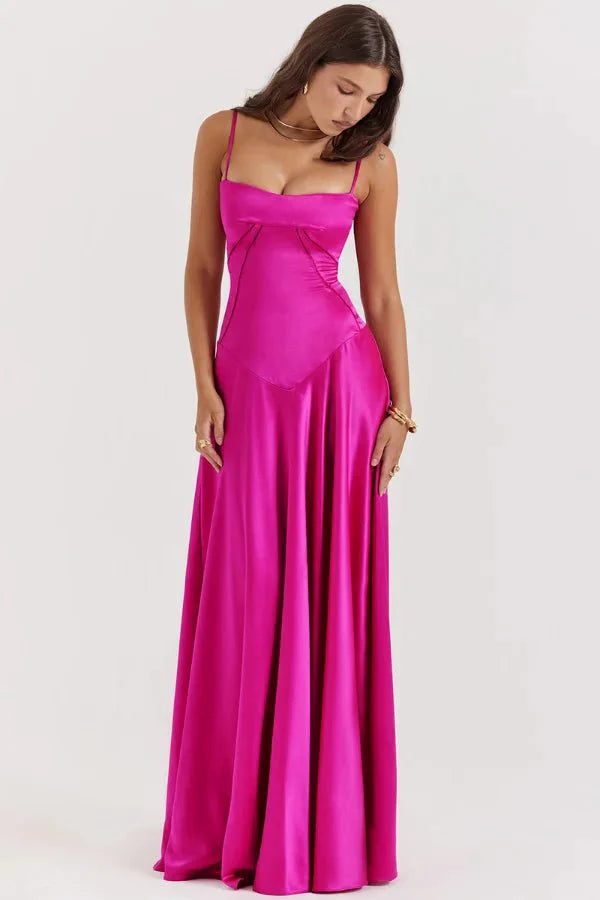 Elegant Lace-Up Satin Maxi Dress