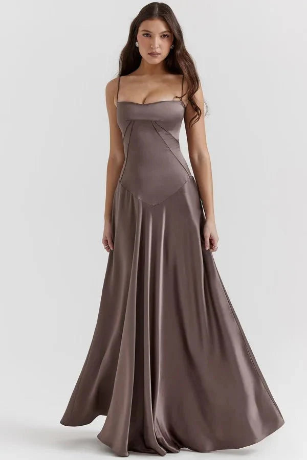 Elegant Lace-Up Satin Maxi Dress
