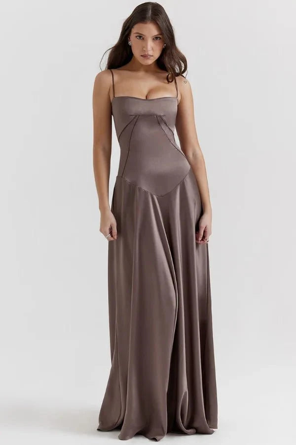 Elegant Lace-Up Satin Maxi Dress