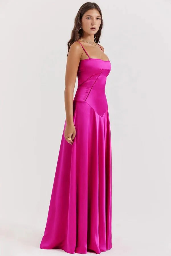 Elegant Lace-Up Satin Maxi Dress