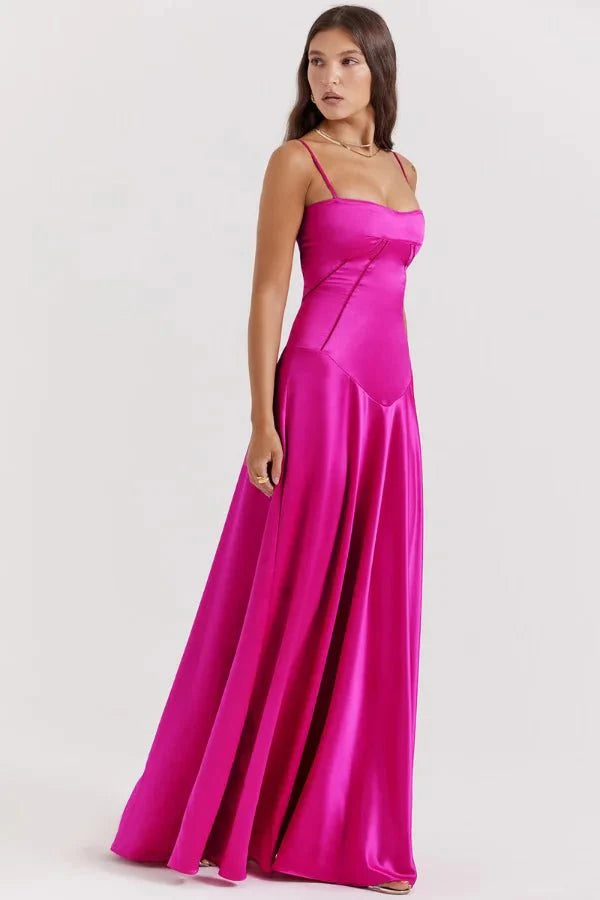 Elegant Lace-Up Satin Maxi Dress