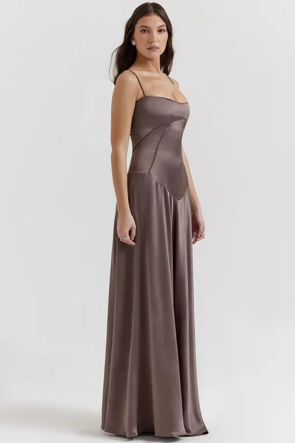 Elegant Lace-Up Satin Maxi Dress