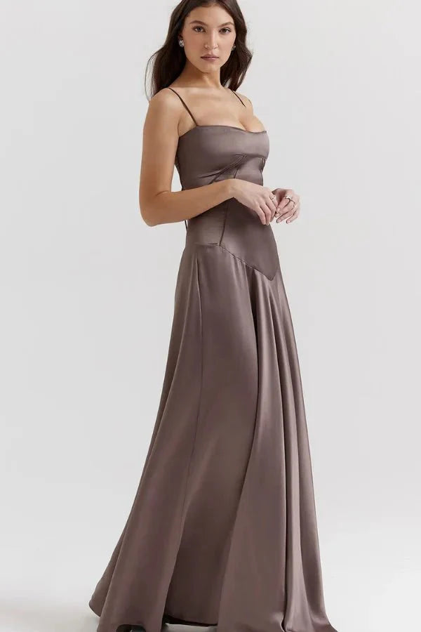 Elegant Lace-Up Satin Maxi Dress