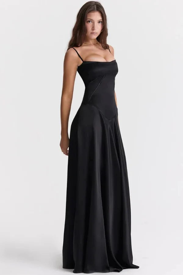 Elegant Lace-Up Satin Maxi Dress