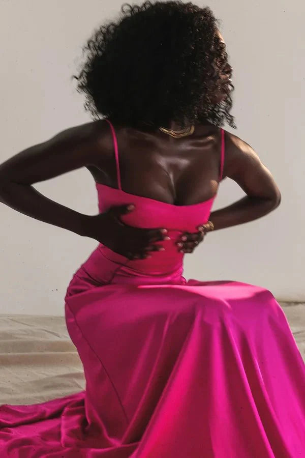 Elegant Lace-Up Satin Maxi Dress