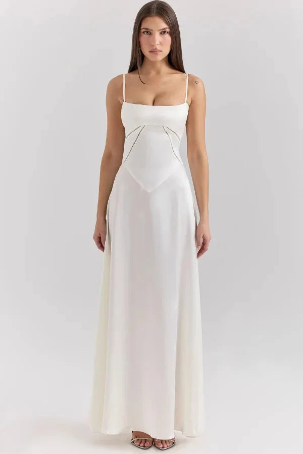 Elegant Lace-Up Satin Maxi Dress
