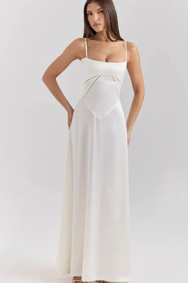 Elegant Lace-Up Satin Maxi Dress