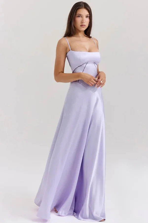 Elegant Lace-Up Satin Maxi Dress