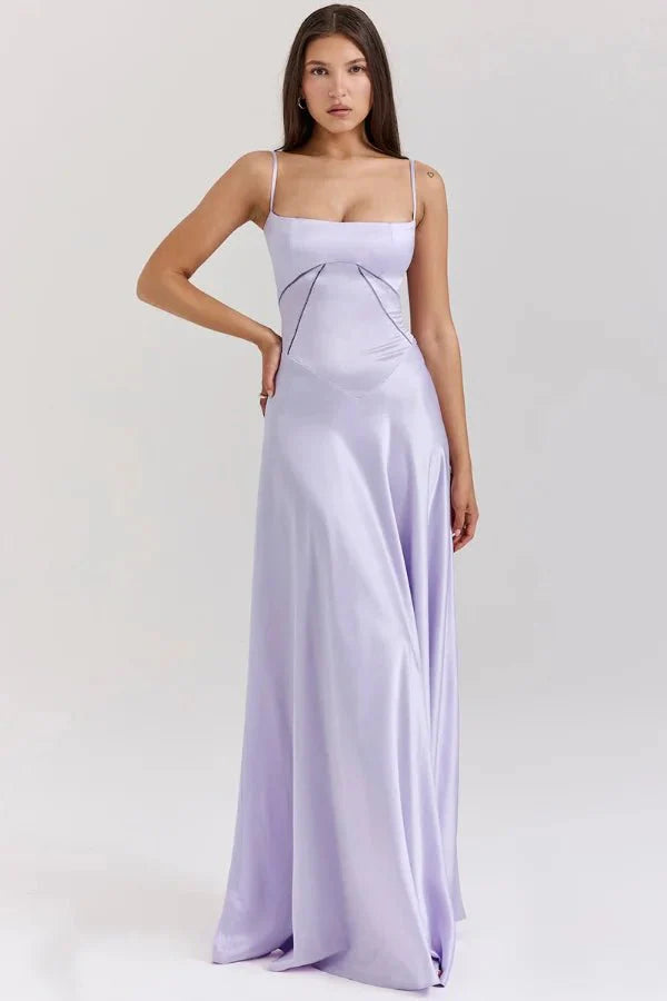 Elegant Lace-Up Satin Maxi Dress