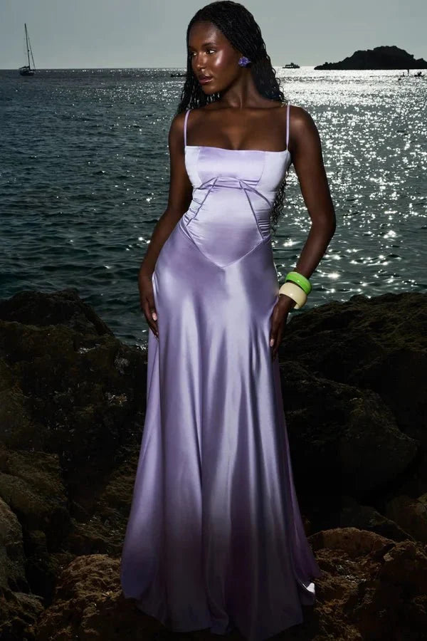 Elegant Lace-Up Satin Maxi Dress