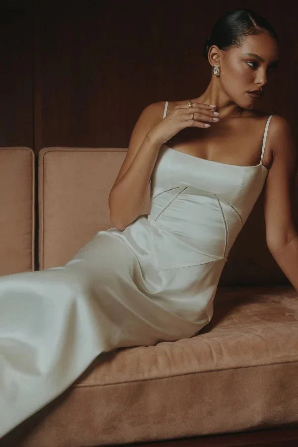 Elegant Lace-Up Satin Maxi Dress