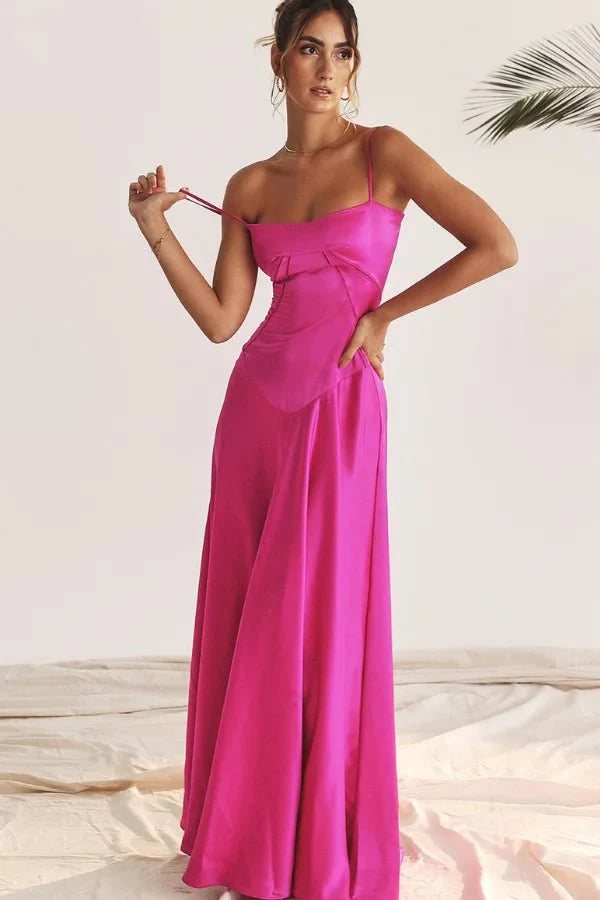 Elegant Lace-Up Satin Maxi Dress
