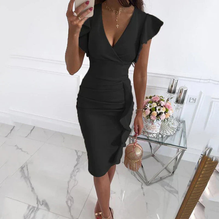 Elina | Elegant V Neck Flutter Sleeve Cocktail Dress