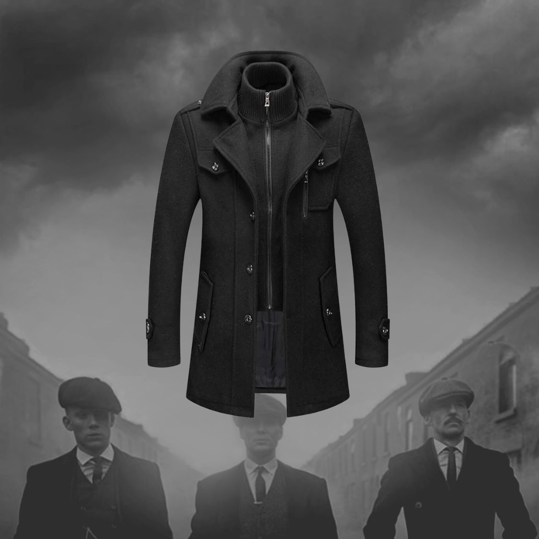 Men's High Collar Wool-Look Coat with Zip Front