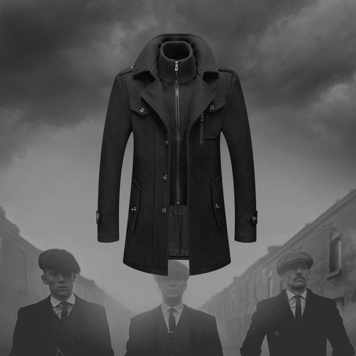 Men's High Collar Wool-Look Coat with Zip Front