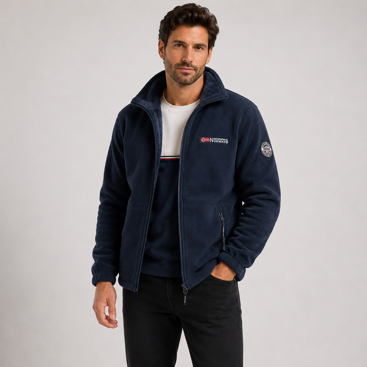 Men's Fleece Zip-Up Jacket with High Collar