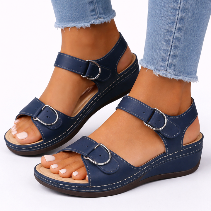 Women's Orthopedic Wedge Sandals with Ring Buckles