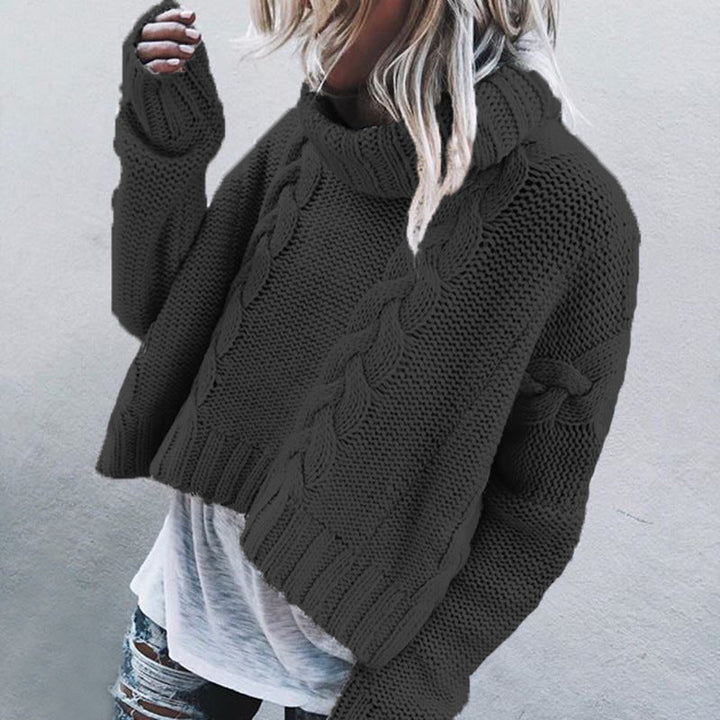 Women's Cable Knit Jumper with Roll Neck Collar