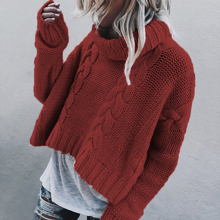Women's Cable Knit Jumper with Roll Neck Collar