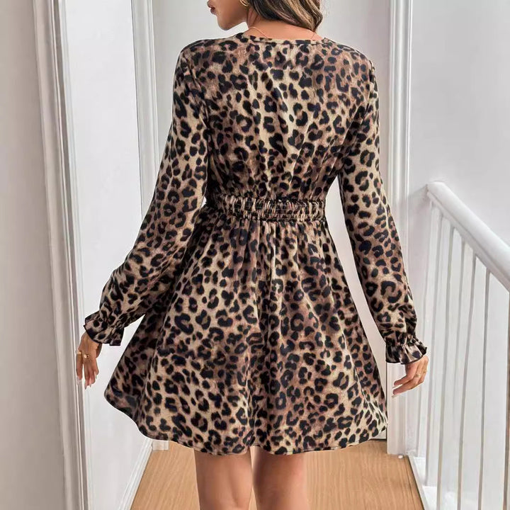 Clara | Elegant V Neck Animal Print Cocktail Dress