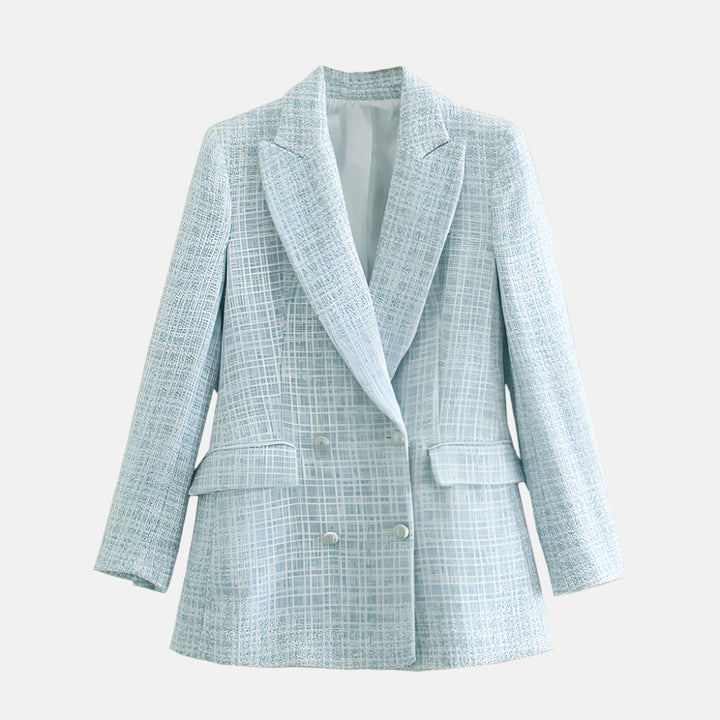 Women's Tweed Double-Breasted Blazer with Notched Lapel