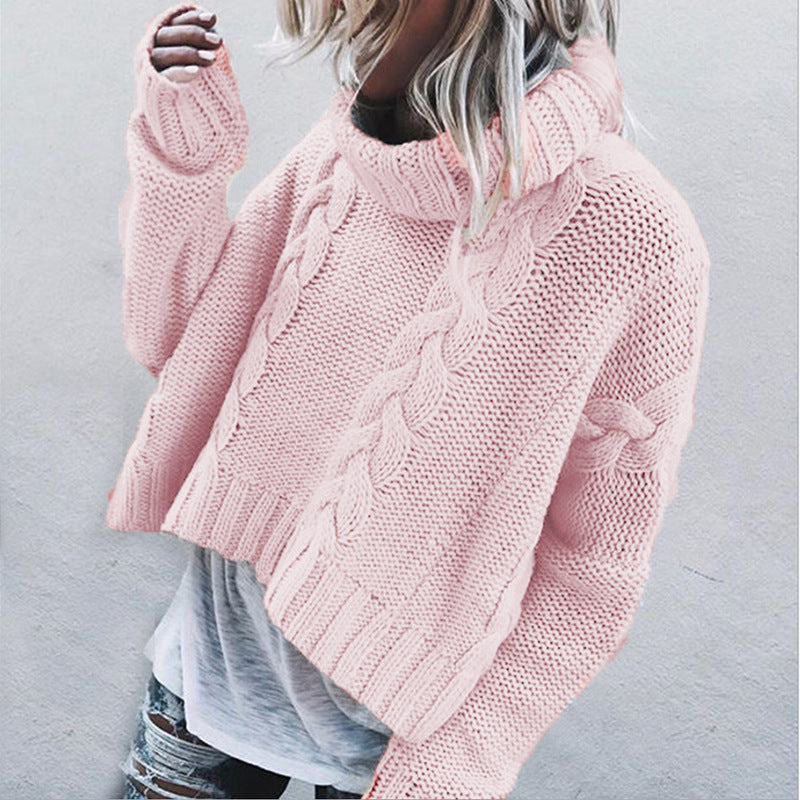 Women's Cable Knit Jumper with Roll Neck Collar