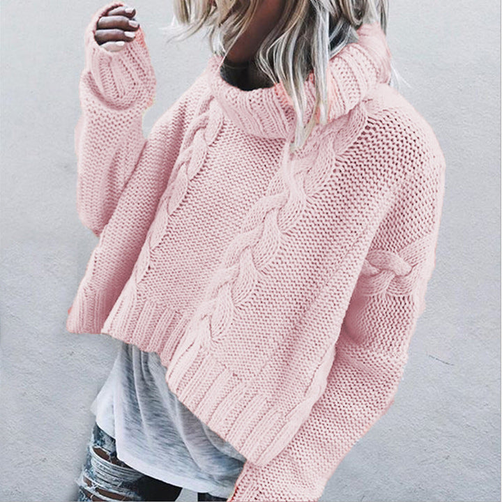 Women's Cable Knit Jumper with Roll Neck Collar