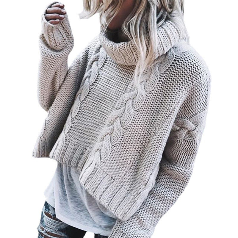 Women's Cable Knit Jumper with Roll Neck Collar
