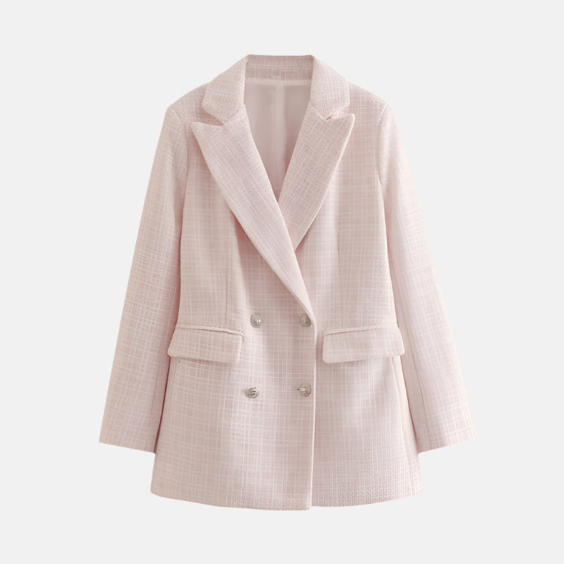 Women's Tweed Double-Breasted Blazer with Notched Lapel