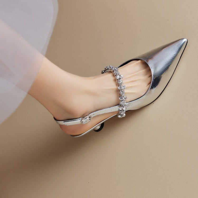 Womens Rhinestone Slingback Heels