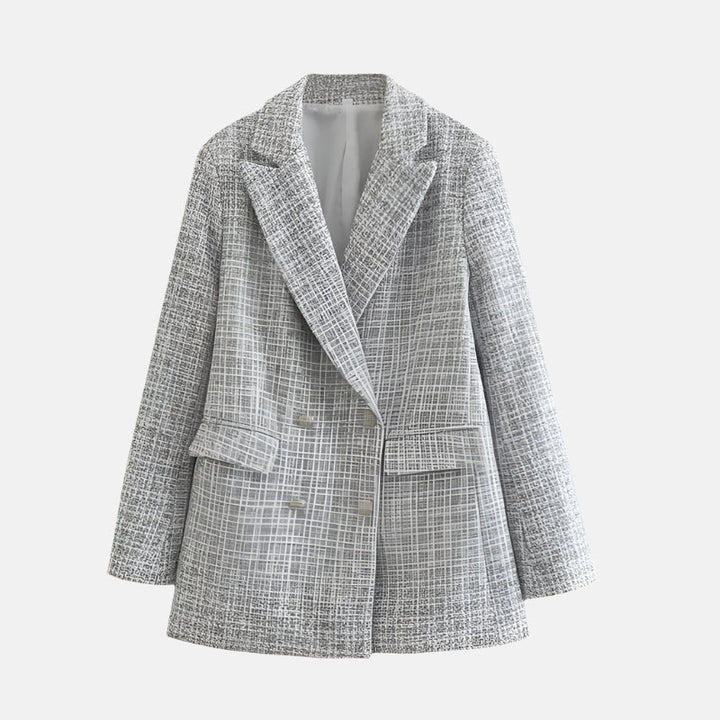 Women's Tweed Double-Breasted Blazer with Notched Lapel