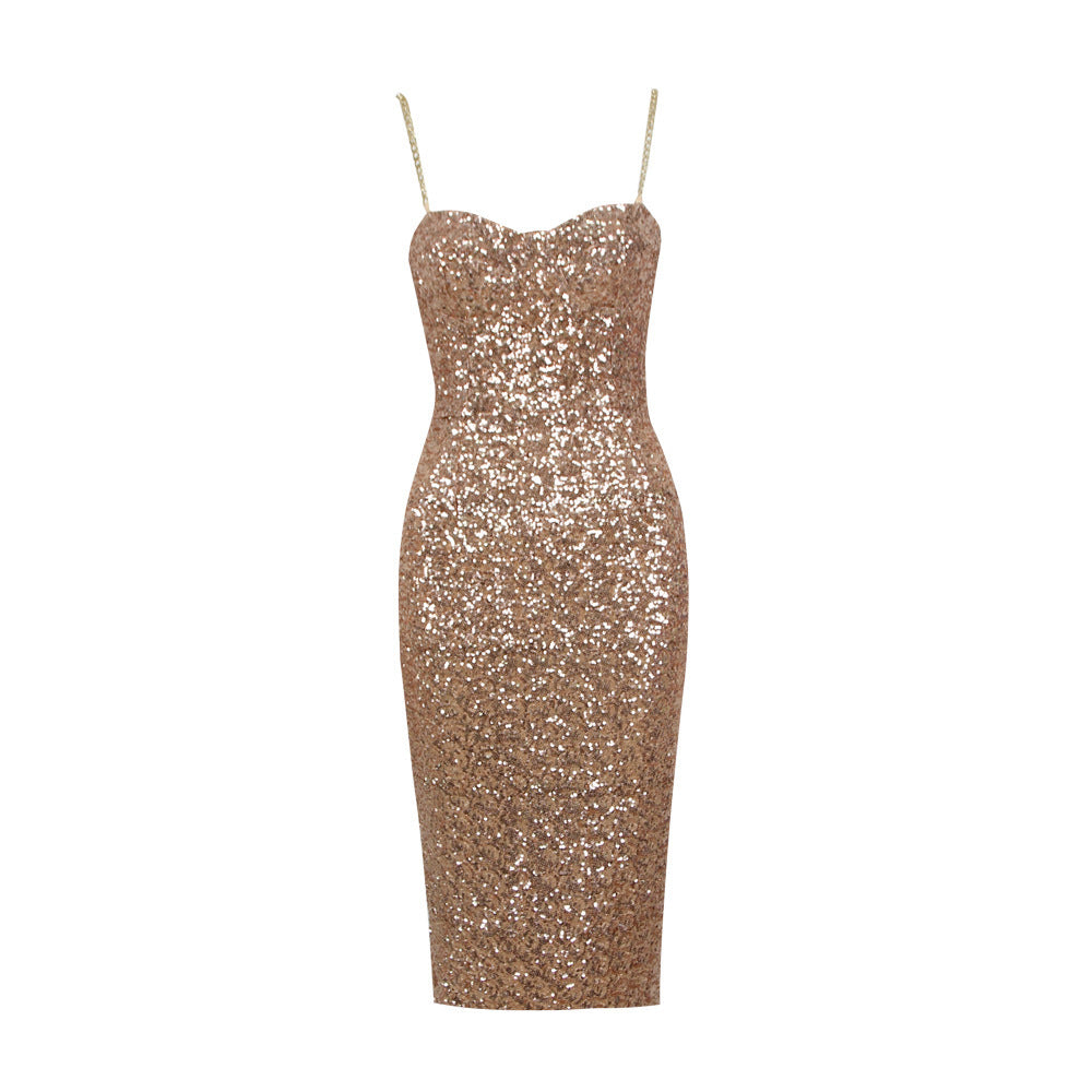 Women's Sequin Midi Party Dress with Sweetheart Neckline