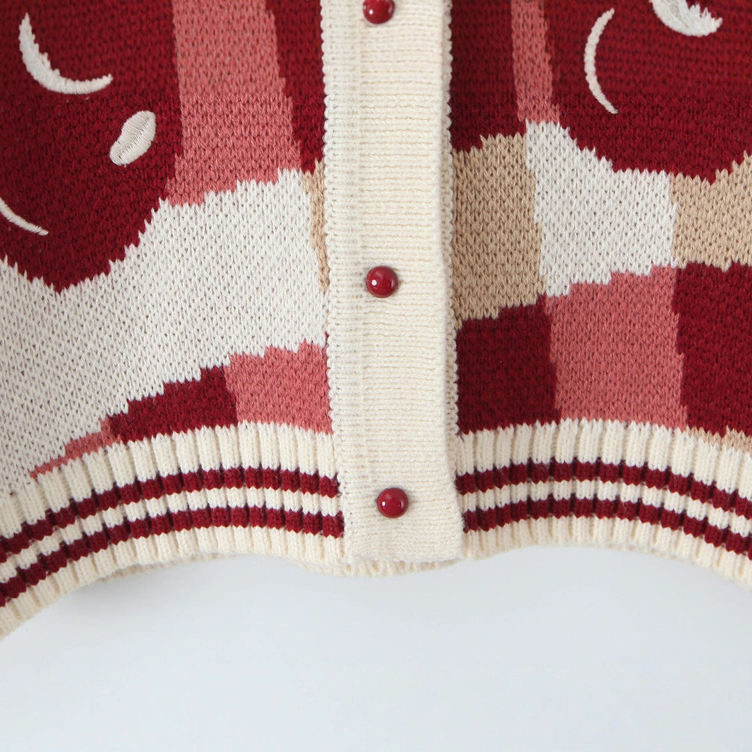 Camila | Cherry Print Collared Knit Cardigan