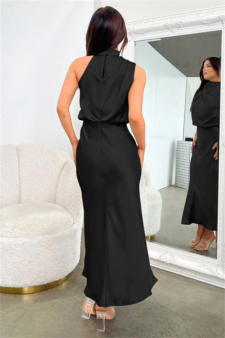 Adriana | Satin Halter Neck Maxi Cocktail Dress