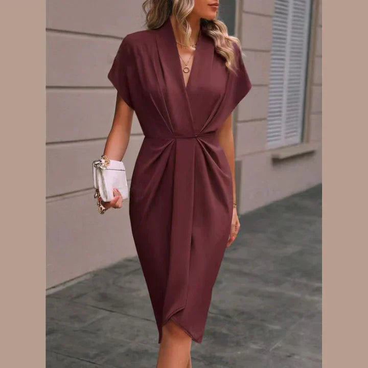 Kendra | Elegant V Neck Midi Cocktail Dress