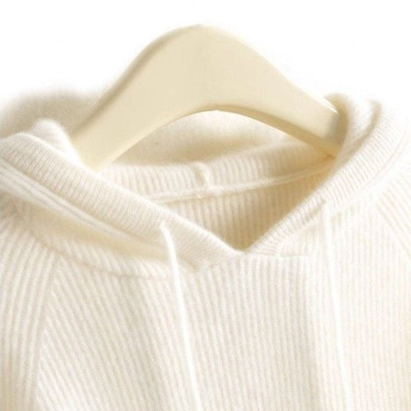Women's Ribbed Hooded Jumper with Drawstring