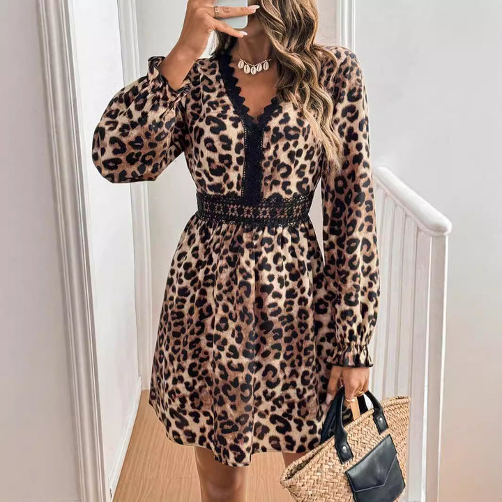 Clara | Elegant V Neck Animal Print Cocktail Dress